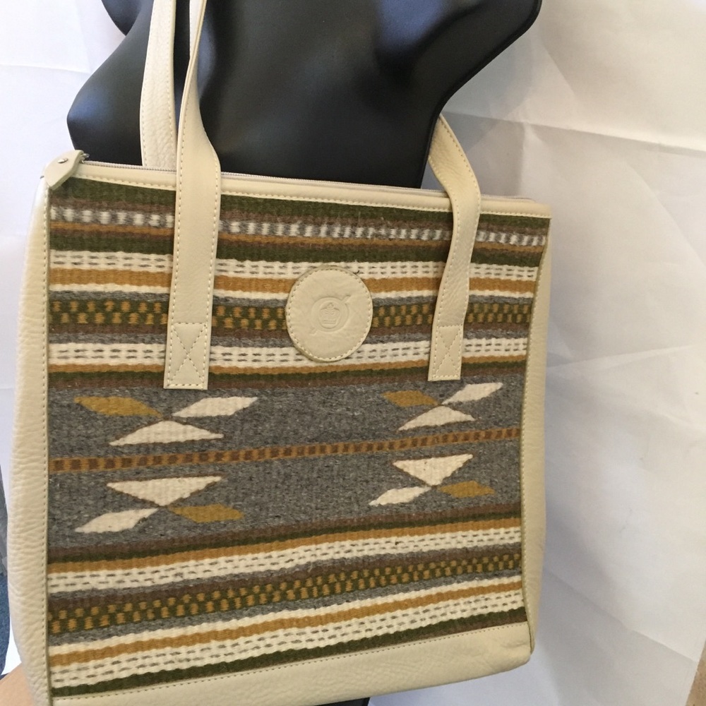 BORN WOOL LEATHER TOTE BAG GRAY TAN BLANKET PURSE